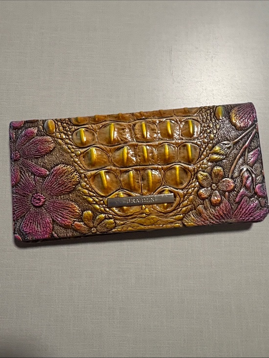 Brahmin Handbags - Brahmin Yellow-Brown Wallet with Pink Floral Embossing